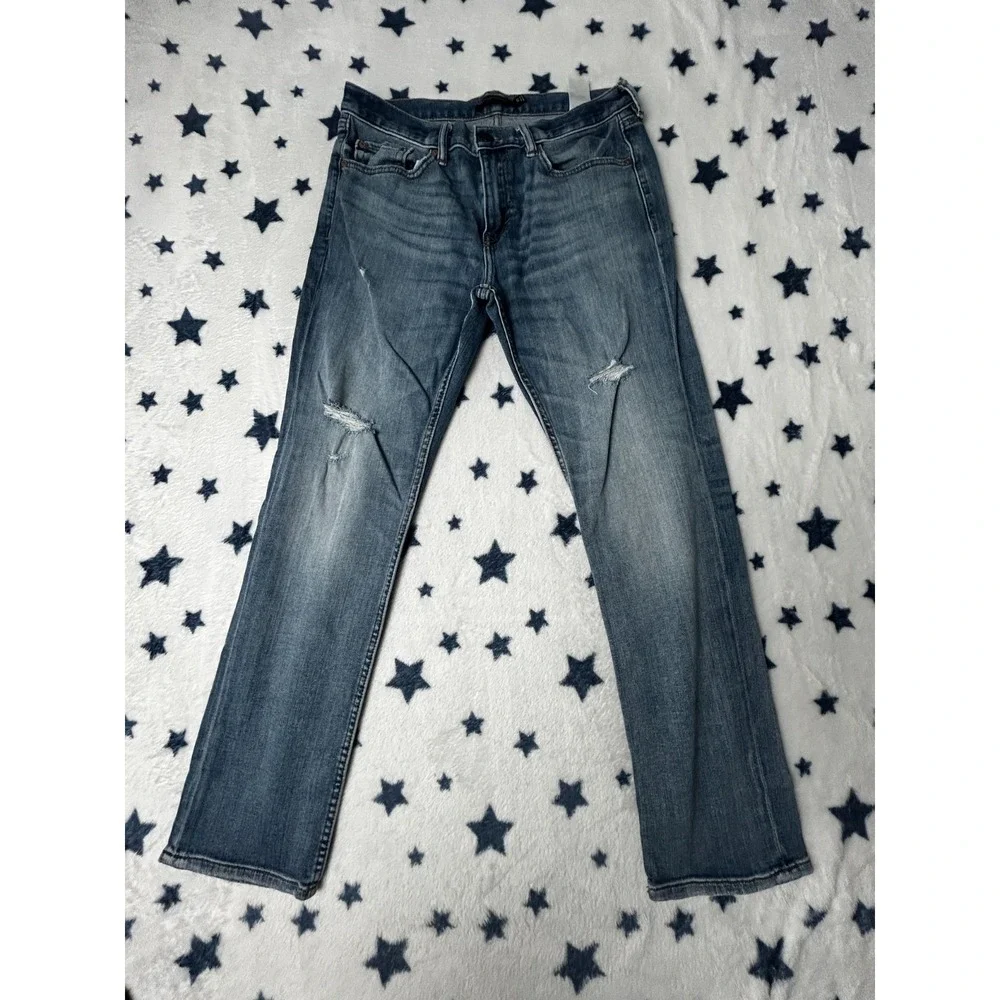 Banana Republic Slim 5 Pocket Jeans Mens 33x30 Blue Distressed Stretch Denim
